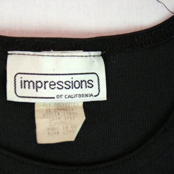 Black Knit Top Short Sleeve Vintage Impressions of California - Picture 6 of 8